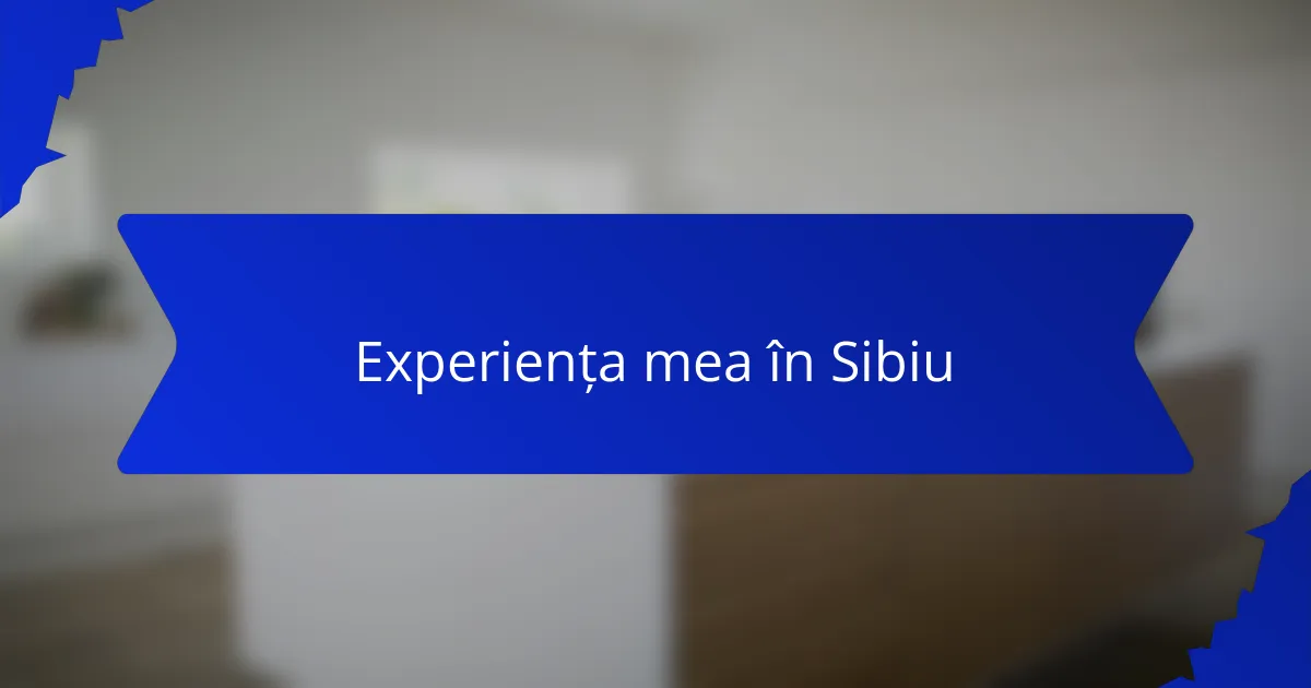 Experiența mea în Sibiu